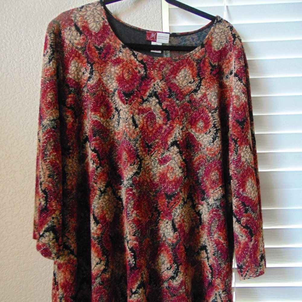 JM Collection Red Multi Color Blouse Sz 3X